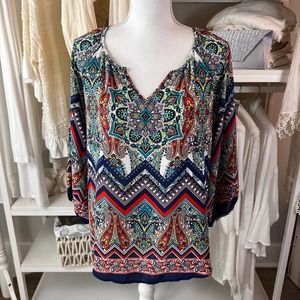 Renee C. women's sz Med. Paisley boho blouse, Feminine, bohemian, hippie 1593